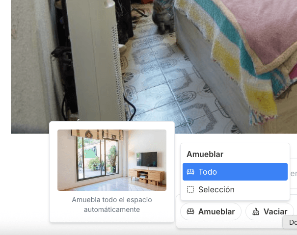 Resultado del home staging virtual con IA Ejemplo de editor con IA